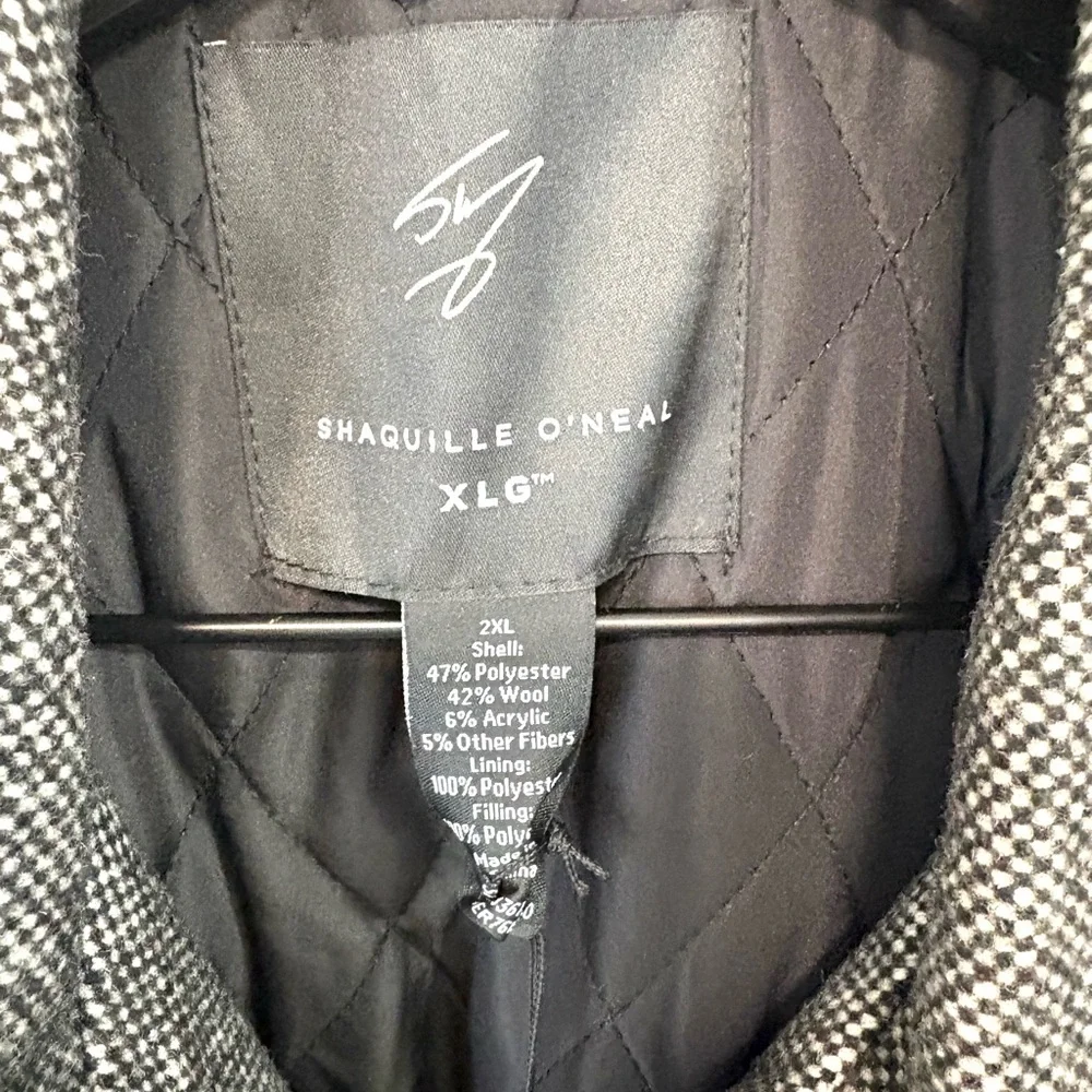 Shaquille O’Neal Wool Blend Coat Mens 2XLG Black White Check Full Zip Big & Tall